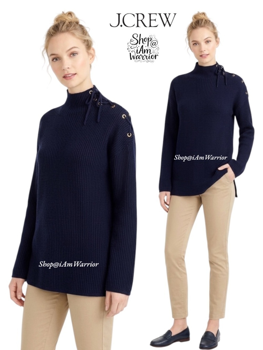 J.Crew navy lace up mock neck tunic sweater *shop@iamwarrior